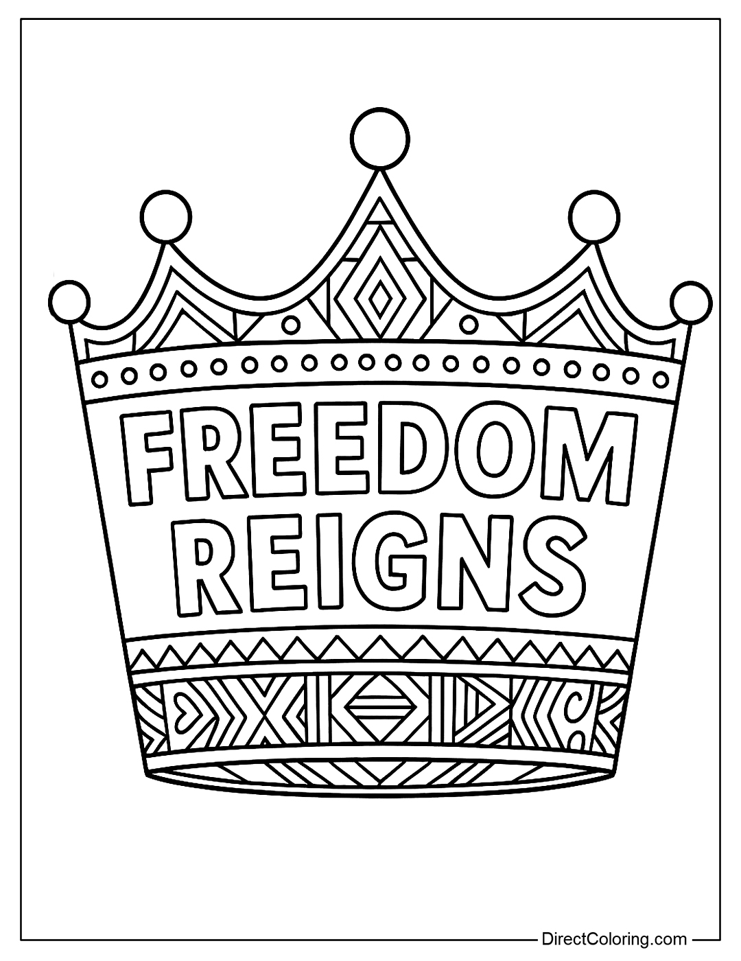 Coloring page of an African-patterned crown with the word 